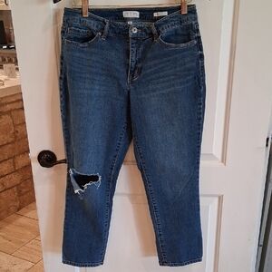 SOFIA Bagi Boyfriend Jeans Size 10S Dark Distressed Knee Wash